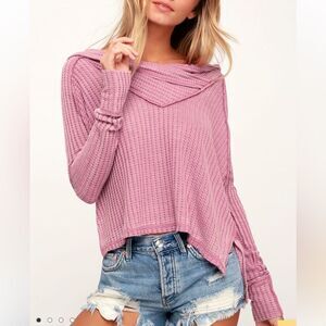 Free People Wildcat Washed Mauve Thermal Long SleeveTop .Size XS